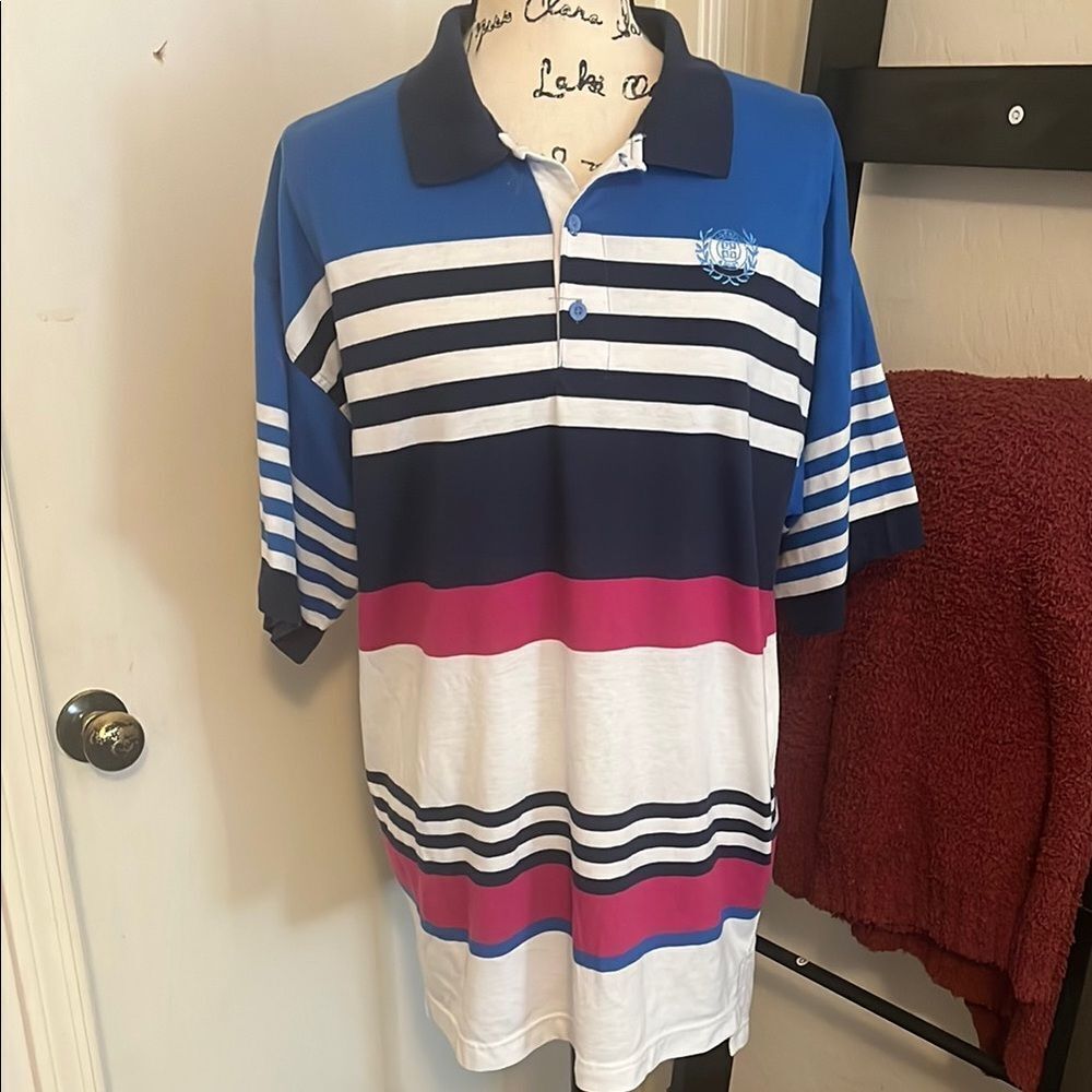Vintage Givenchy Multicolor Striped Front Button Polo Shirt Preppy Work Office